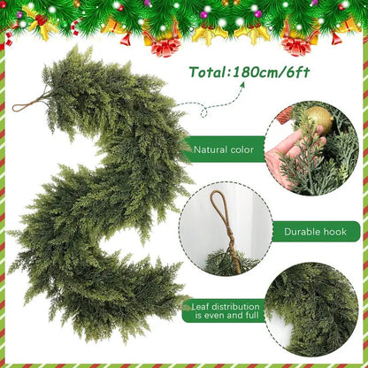 Real Touch Artificial Cedar Garland 6FT 2 Pack – Natural Looking Greenery Decor for Walls, Mantels, Christmas & Home Decoration
