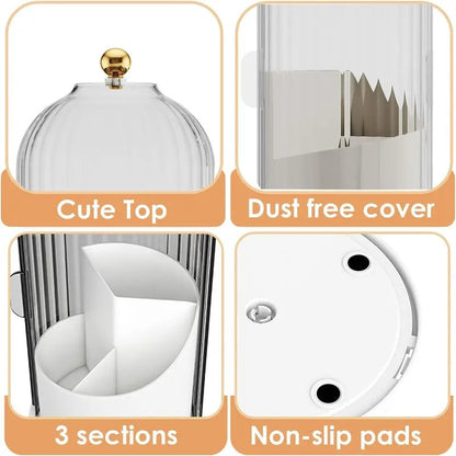 360° Rotating Toothbrush Holder with Cover, Compact Transparent Bathroom Organizer for Vanity Countertop Storage