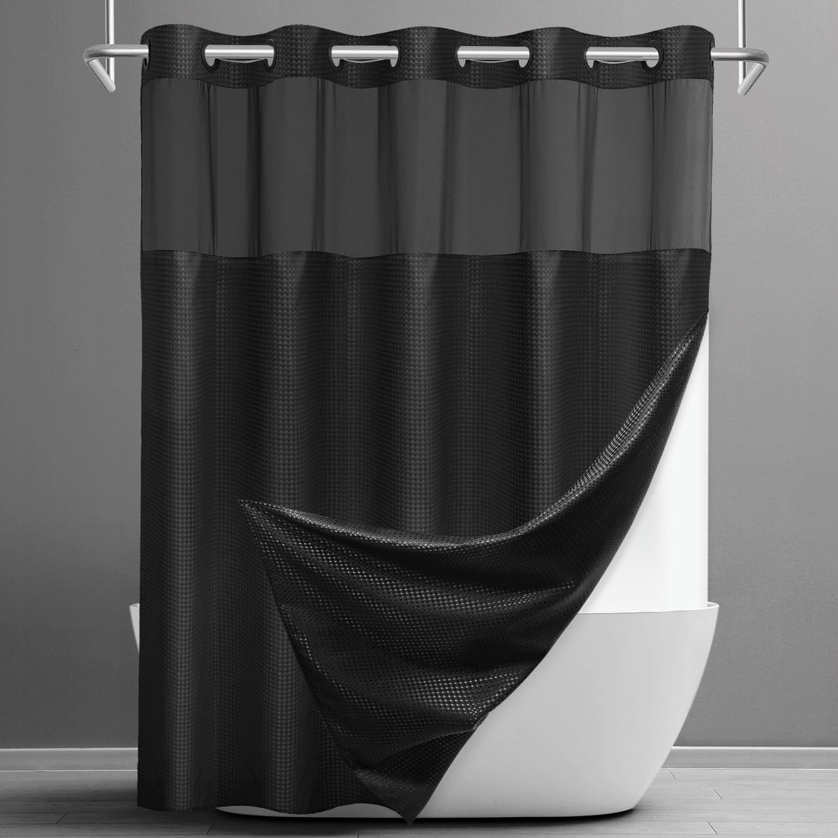 Waffle Shower Curtain with Snap-In Liner, 71" x 74", 3-in-1