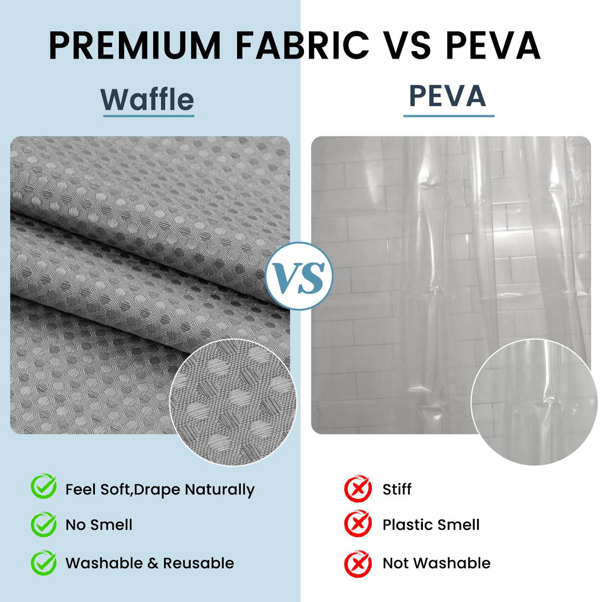 Waffle Shower Curtain with Snap-In Liner, 71" x 74", 3-in-1