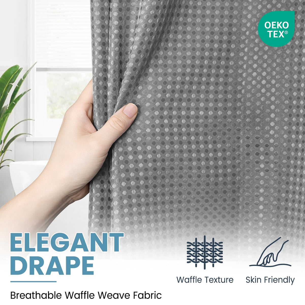 Waffle Shower Curtain with Snap-In Liner, 71" x 74", 3-in-1