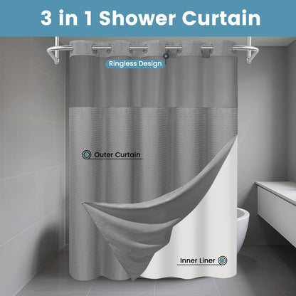Waffle Shower Curtain with Snap-In Liner, 71" x 74", 3-in-1