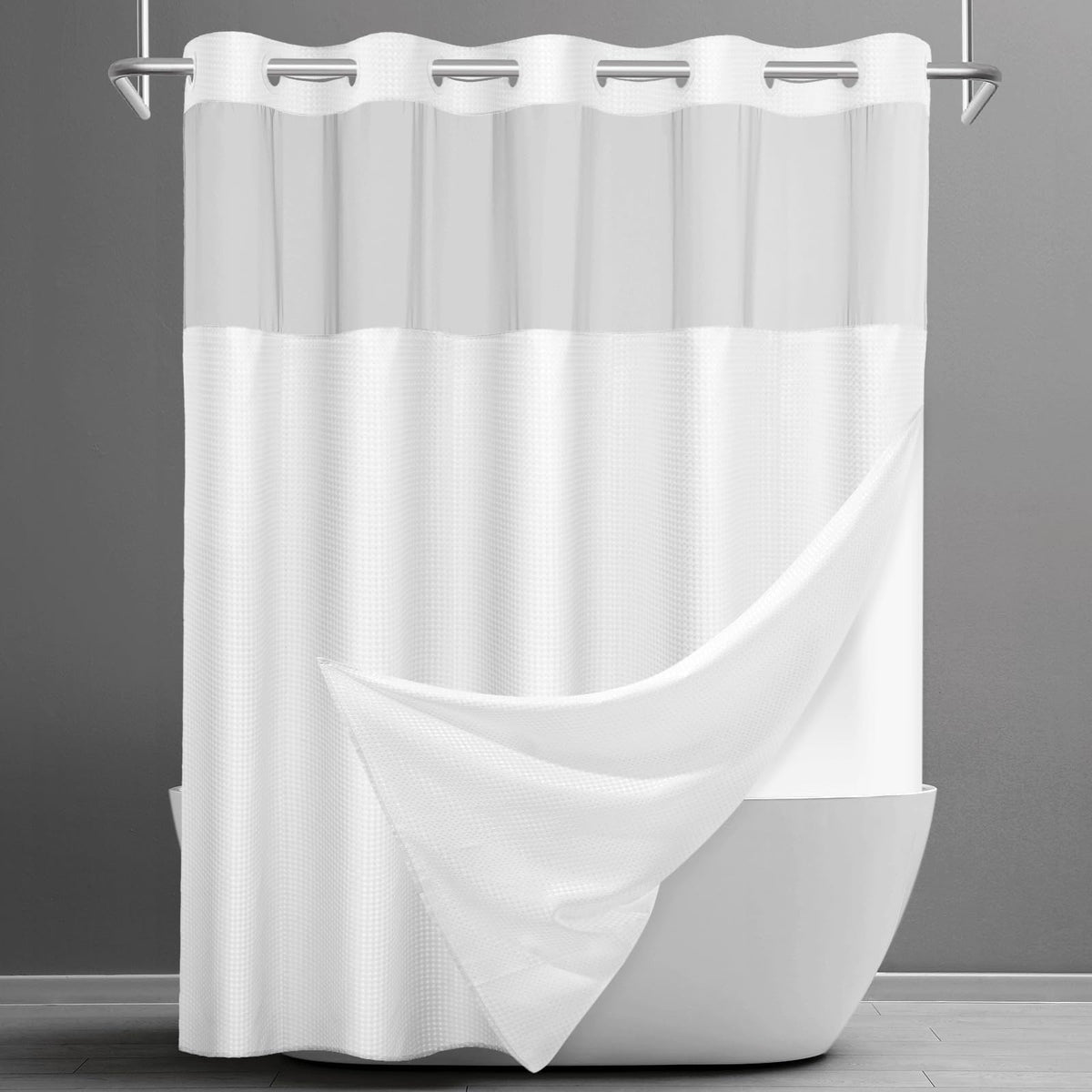 Waffle Shower Curtain with Snap-In Liner, 71" x 74", 3-in-1